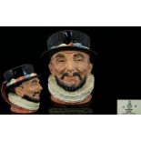 Royal Doulton Hand Painted Character Jug ' Beefeater ' Handle Pink with Variation 1, D6206. Issued