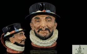 Royal Doulton Hand Painted Character Jug ' Beefeater ' Handle Pink with Variation 1, D6206. Issued