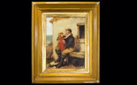 William F Hardy Oil Canvas 'Grandfathers Pet' Signed to bottom right, Gilt swept frame, 16 x 12