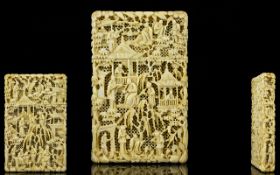 Chinese - Canton Superb Quality Carved Ivory ( Deep Carvings ) Card Case. c.