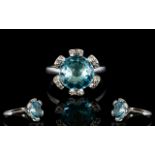 Swiss Blue Topaz Stylised Flower Ring,