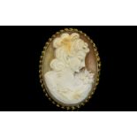 Early to Mid 20th Century - 9ct Gold Mounted Shell Cameo Brooch of Attractive Form. Marked 9ct. 2