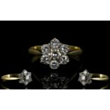 18ct Gold Diamond Cluster Ring Flowerhead setting, set with 7 round modern brilliant cut diamonds,