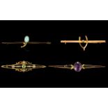 Edwardian and Victorian Period - Good Collection of Four ( 4 ) 9ct Gold Stone Set Brooches.