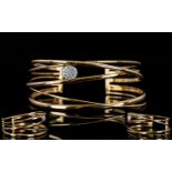 18ct Rose Gold - Contemporary Design Superb Quality Diamond Set Cuff Open Torque Bangle with