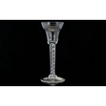 18thC Wine Glass, The pan topped bowl on a spiral air twist stem, Paper Label To Foot Reads,