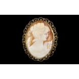 Antique Period 9ct Gold Mounted Oval Shaped Shell Cameo of Nice Quality,