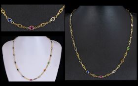 Ladies 9ct Gold Attractive Stone Set Necklace, Comprises Amethysts, Periods & Topaz,