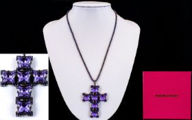 Butler And Wilson Statement Cross Pendant 1980's style large crystal set baroque cross pendant on