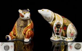 Royal Crown Derby Old Imari Polar Bear - Figural Paperweight, Silver Stopper, Date 1998. Height 4.