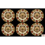 Royal Crown Derby Old Imari Pattern Set of Six Small Cabinet Plates, Pattern No 1128 & Date 1976.