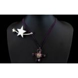 Designer Faceted Amethyst & Silver Cross with matching suede chain with silver clasp, together