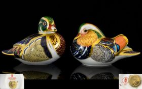 Royal Crown Derby Hand Painted Pair of Porcelain Paperweights.