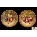 Royal Worcester Superb - Pair of Signed Hand Painted ' Fallen Fruit ' Cabinet Plates.