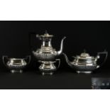 Victorian Period 4 Piece Solid Silver Tea and Coffee Set of Good Proportions with Half Ribbed