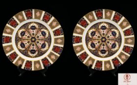 Royal Crown Derby Old Imari Patterned Large Pair of Impressive Hand Painted Cabinet Plates.