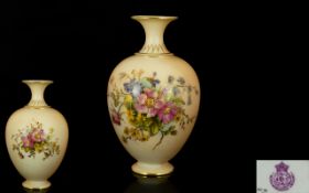 Royal Worcester - Nice Quality Hand Painted Blush Ivory Globular Shaped Vase - Decorated with