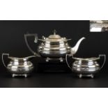 George V Solid Silver 3 Piece Tea Service, Ribbed Body Design. Raised on 4 Ball Feet.