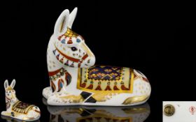 Royal Crown Derby Hand Painted Porcelain Paperweight ' Thistle the Donkey ' Gold Stopper, Date 2001.