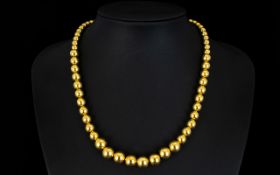 Ladies Superb Quality 9ct Gold Graduated Bead Necklace In Solid Gold. Fully Hallmarked for 9.