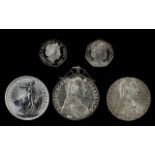 Small Collection Of Solid Silver Coins, Five (5) In Total comprises 1.