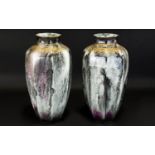 Keeling and Co Ltd Burslam Losol Ware A pair of drip glazed lustre vases, finished with gilt trim.