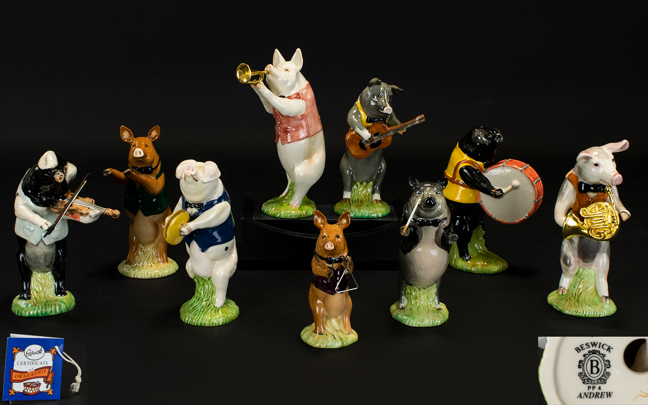 Beswick Hand Painted Ceramic Pig Band (Complete),