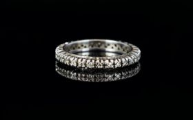 Ladies White Gold Full Eternity Diamond Ring; Set with round modern brilliant cut diamonds. Ring