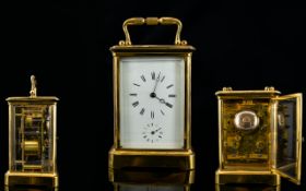 Antique Period Large Brass Lacquered Carriage Clock with Alarm - Strikes on a Bell and Secondary