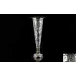 Victorian Period Embossed Silver Trumpet Vase, Decorated with Embossed Images of Swags and Floral