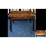 Arts & Crafts Occasional Table of plain form with Gothic-revival style apron, rustic, aged patina.