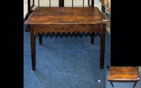 Arts & Crafts Occasional Table of plain form with Gothic-revival style apron, rustic, aged patina.