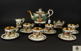 Capodimonte Tea Set comprising tea pot, sugar bowl, 6 cups and saucers and milk jug. Marked GV R.