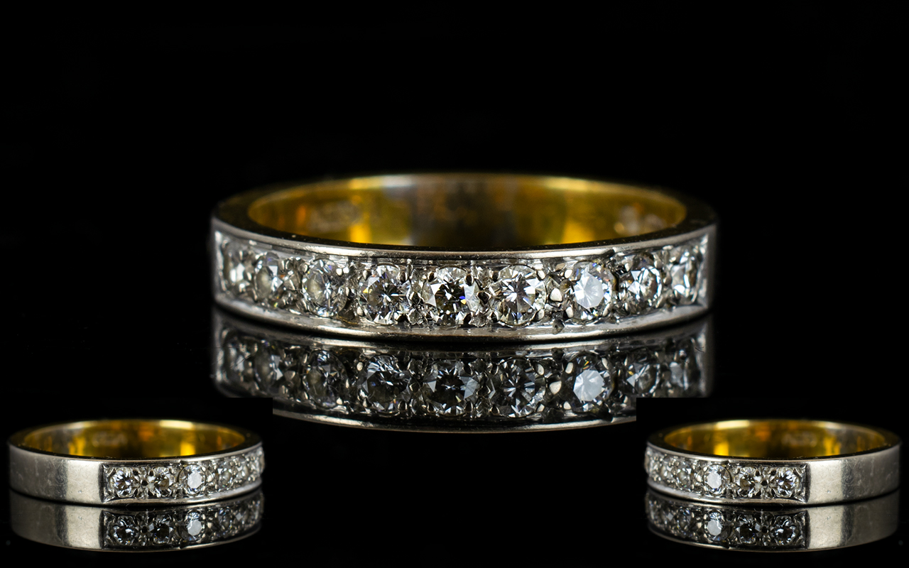 18ct Gold Attractive Half-Eternity Diamond Set Ring marked 750 - 18ct.