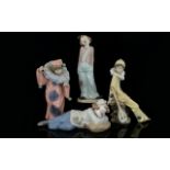 Nadal and Nao by Lladro Nice Quality Collection of Hand Painted Porcelain Clown Figures ( 4 ) Four