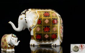 Royal Crown Derby Imari Pattern Elephant Paperweight ' Small Elephant ' African Style Ears and