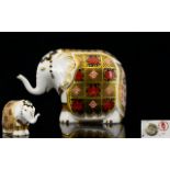 Royal Crown Derby Imari Pattern Elephant Paperweight ' Small Elephant ' African Style Ears and