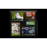 David Beckham Signed And Framed Display. Containing four colour photographic images in