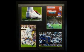 David Beckham Signed And Framed Display. Containing four colour photographic images in