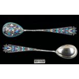 A Superb Russian Silver And Enamel/Cloisonne Spoon. Early 20th Century Period, Work Master DN.