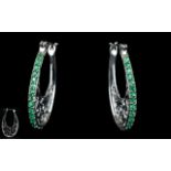 Emerald Elongated Openwork Hoop Earrings,