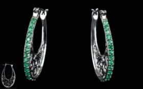 Emerald Elongated Openwork Hoop Earrings,