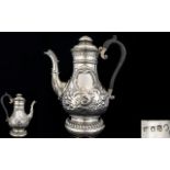 George III Superb Quality Repousse Work Solid Silver Swan Neck Coffee Pot, Wonderful Proportions.
