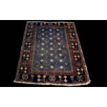 Late 19th/ 20th Century Wool Carpet Small rectangular carpet dark blue ground with geometric floral