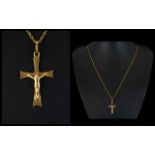 18ct Yellow Gold Cross with Attached 9ct Gold Long Chain. Both Hallmarked for 18ct & 9ct Gold.
