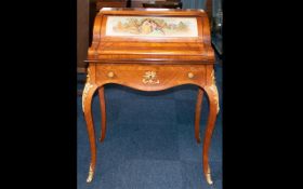 A French Style Bonheur Du Jour Ormolu Mounted Ladies Writing Desk Drum top with figural panel above