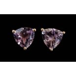 Rose de France Pair of Trillion Stud Earrings, 3cts of trillion cut Rose de France solitaires set in