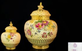 Royal Worcester - Persian Style Fine Quality Hand Painted Blush Ivory Pot Pouri,