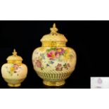 Royal Worcester - Persian Style Fine Quality Hand Painted Blush Ivory Pot Pouri,