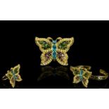 Multi Gemstone Butterfly Interchangeable Bangle, Ring and Pendant, the butterfly wings set with